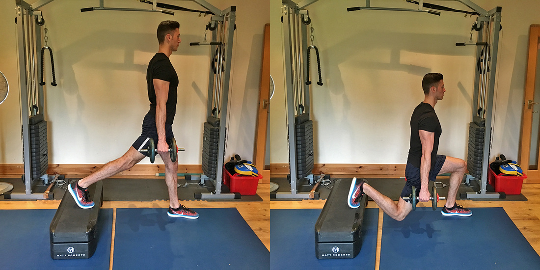 raised leg lunges with weight